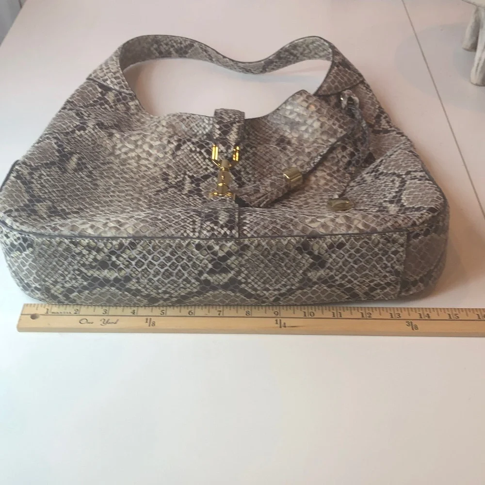 NWOT G.I.L.I. Soft Leather Python Print Large Hobo Shoulder Bag with Tassel